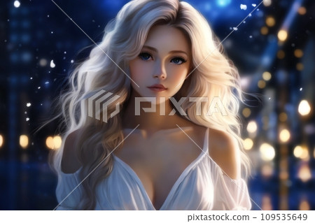 cute girl white hair 109535649