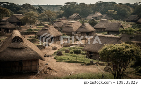 Villages, pit dwellings, and pit dwelling ruins from the Jomon period (AI-generated image) 109535829