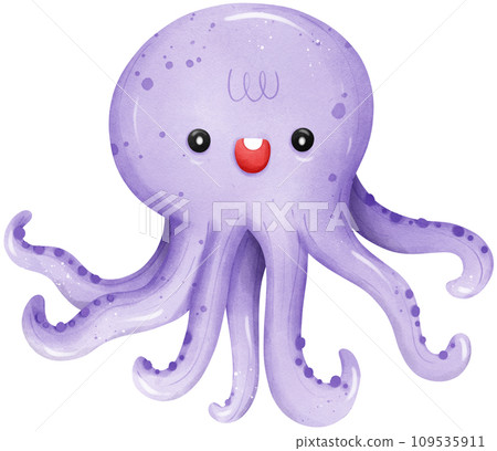 Cute octopus under the sea watercolor illustration Cute octopus under the sea watercolor illustration 109535911