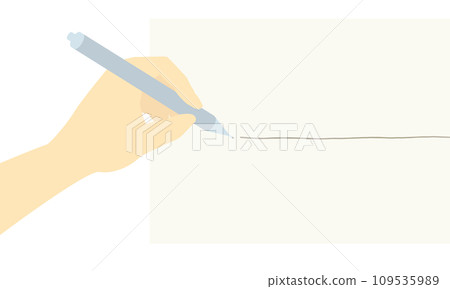 Illustration of a left-handed person holding a pen and drawing a line 109535989