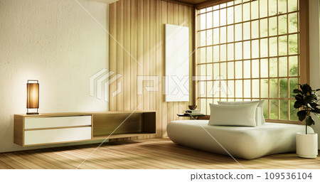 Wooden Arm chair and partition japanese on room tropical interior.3d rendering 109536104