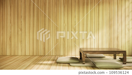 low table and pillow on wooden floor room japanese style. 109536124