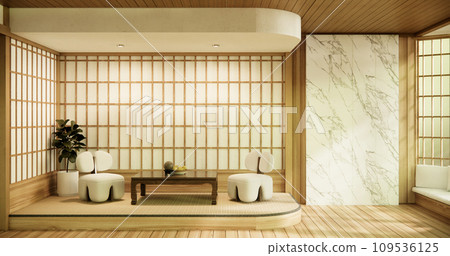 Wooden Arm chair and partition japanese on room tropical interior.3d rendering 109536125