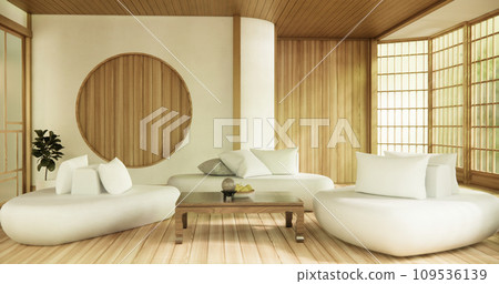 Wooden Arm chair and partition japanese on room tropical interior.3d rendering Wooden Arm chair and partition japanese on room tropical interior.3d rendering 109536139
