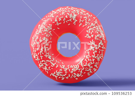 Chocolate glazed donut with sprinkles on a violet background 109536253