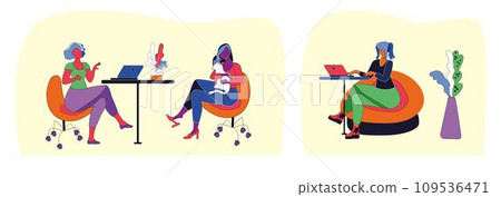 The set is a comfortable workplace for office workers. Distant work. Vector illustration The set is a comfortable workplace for office workers. Distant work. Vector illustration 109536471