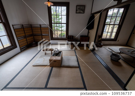 Hokkaido, Sapporo, Otaru, old-fashioned architecture, Japanese garden, house, hall, stairs 109536737
