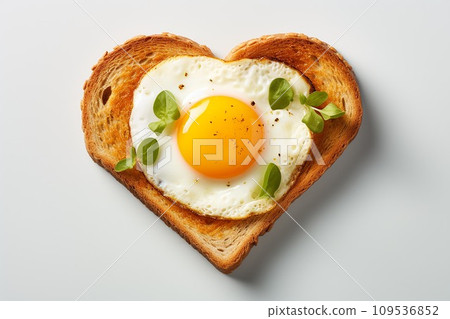 Heart shaped fried egg with toast ,Ai Generate 109536852