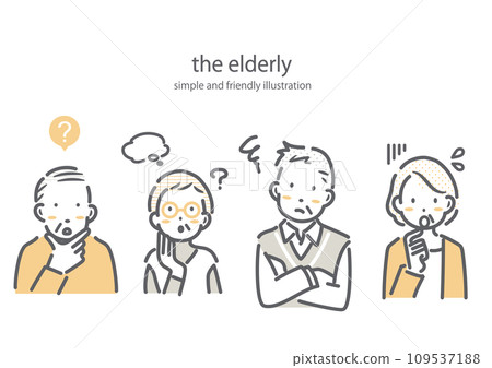 A simple and stylish line drawing illustration of the senior generation thinking and worrying 109537188