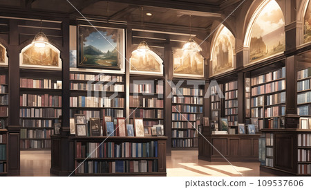library with large bookshelves library with large bookshelves 109537606