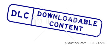 Grunge blue DLC downloadable content word square rubber seal stamp on white background Grunge blue DLC downloadable content word square rubber seal stamp on white background 109537780