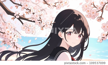 水手服和櫻花的女學生 109537899