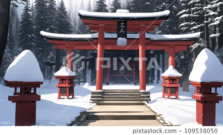 雪堆積的神社的鳥居 雪堆積的神社的鳥居 109538050