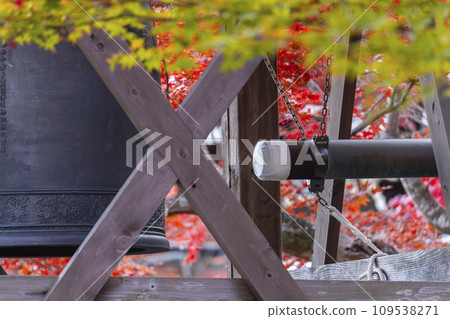 秋天的京都，足野念佛寺，鐘樓覆蓋著秋葉 109538271