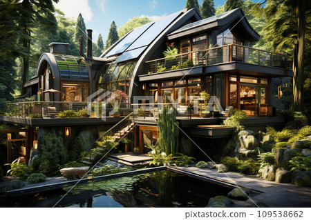 Residence harmoniously designed with nature in mind, house seamlessly blending into its surroundings Residence harmoniously designed with nature in mind, house seamlessly blending into its surroundings 109538662