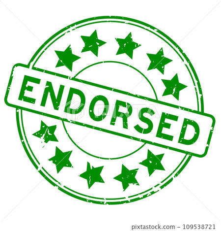 Grunge green endorsed word with star icon round rubber seal stamp on white background 109538721