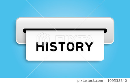 White coupon banner with word history from machine on blue color background 109538840