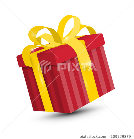 Red paper gift box with golden bow isolated on white background 109539879