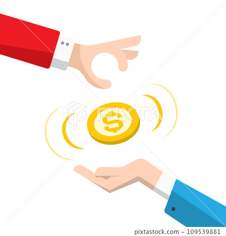 Hands with dollar coin isolated on white background, payment symbol, vector 109539881