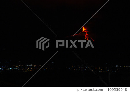 Etna volcano during night eruption 109539948