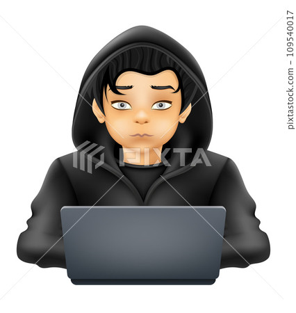 young hacker programmer it specialist coder sitting at a laptop vector illustration young hacker programmer it specialist coder sitting at a laptop vector illustration 109540017