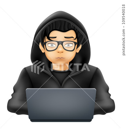 young hacker programmer it specialist coder sitting at a laptop vector illustration 109540018