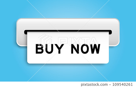 White coupon banner with word buy now from machine on blue color background 109540261
