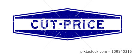 Grunge blue cut price word hexagon rubber seal stamp on white background 109540316