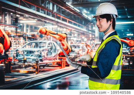 A man checking the factory production line A man checking the factory production line 109540586