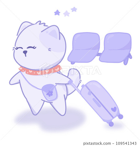 Cute cat cartoon and luggage go to travel PNG 109541343