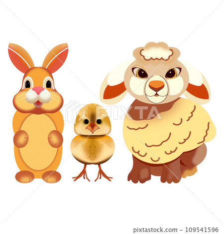 a set of illustrations of a cute lamb, chicken and rabbit hand-drawn on a white background a set of illustrations of a cute lamb, chicken and rabbit hand-drawn on a white background 109541596