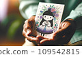 Hand holding cute girl card 109542815