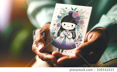 Hand holding cute girl card Hand holding cute girl card 109542815