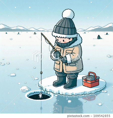 man fishing on a frozen lake man fishing on a frozen lake 109542855