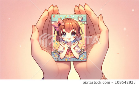 手拿著可愛的女孩卡 109542923