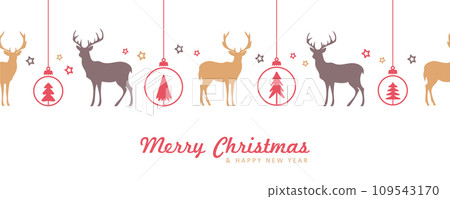 christmas greeting banner with deer and fir tree decoration seamless vector illustration 109543170