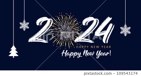 happy new year greeting card 2024 with fireworks vector illustration 109543174
