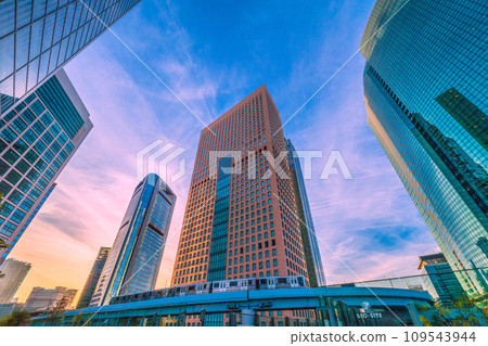 Tokyo cityscape in Japan December. View of Shiodome's business district and Yurikamome. Believe in a new era = 9th Tokyo cityscape in Japan December. View of Shiodome's business district and Yurikamome. Believe in a new era = 9th 109543944