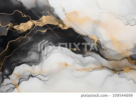 Marbled black gold abstract background. Liquid marble ink pattern. abstract paint mixing in watercolor  109544899
