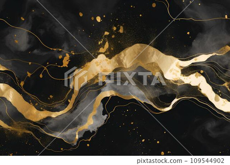 Marbled black gold abstract background. Liquid marble ink pattern. abstract paint mixing in watercolor Marbled black gold abstract background. Liquid marble ink pattern. abstract paint mixing in watercolor 109544902