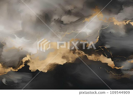 Marbled black gold abstract background. Liquid marble ink pattern. abstract paint mixing in watercolor  109544909