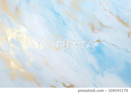 Marble sky blue golden abstract background. Liquid marble ink pattern. abstract background with blue, yellow and white paint mixing in watercolor  109545179