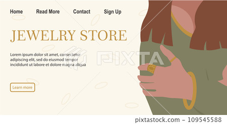 Luxury banner for online jewelry store. Elegant girl with rings and bracelets Luxury banner for online jewelry store. Elegant girl with rings and bracelets 109545588