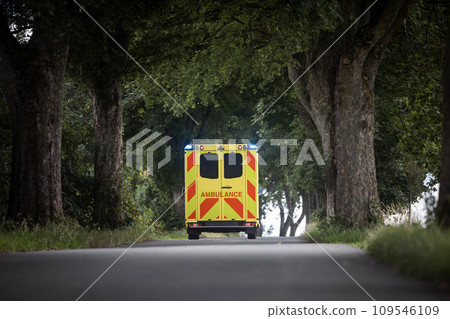 Ambulance car of emergency medical service on country road. Ambulance car of emergency medical service on country road. 109546109