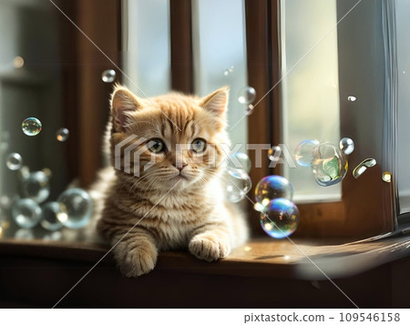 kitten concentrating in the room 109546158