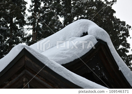 The majestic roof covered with snow inside the Uesugi Mausoleum 109546371