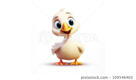 Cheerful duckling isolated on a white background. Illustration of a duckling in cartoon style. Cheerful duckling isolated on a white background. Illustration of a duckling in cartoon style. 109546403