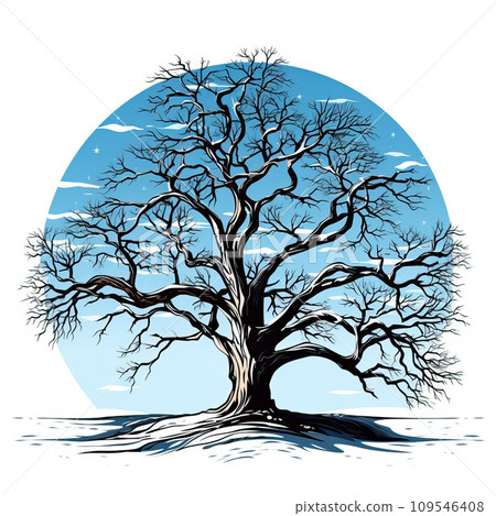 Silhouette tree. Huge moon rising above tree silhouette on starry sky background. Silhouette tree. Huge moon rising above tree silhouette on starry sky background. 109546408