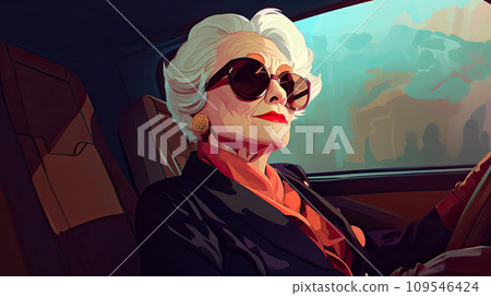 Portrait of a senior woman driving a car. Businesswoman senior woman in auto salon. 109546424