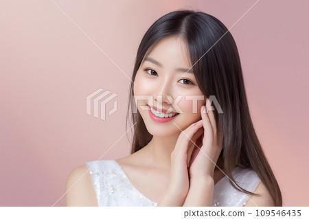 粉紅色背景的年輕女子的美麗形象(AI 生成圖像) 粉紅色背景的年輕女子的美麗形象(AI 生成圖像) 109546435